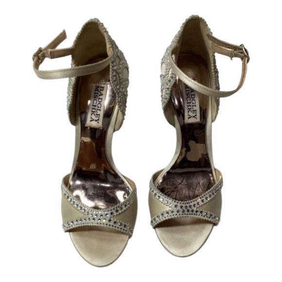 Badgley Mischka beige Roxy Ankle Strap Rhinestone Kelly Wedding sandal Size 6 - Picture 1 of 16